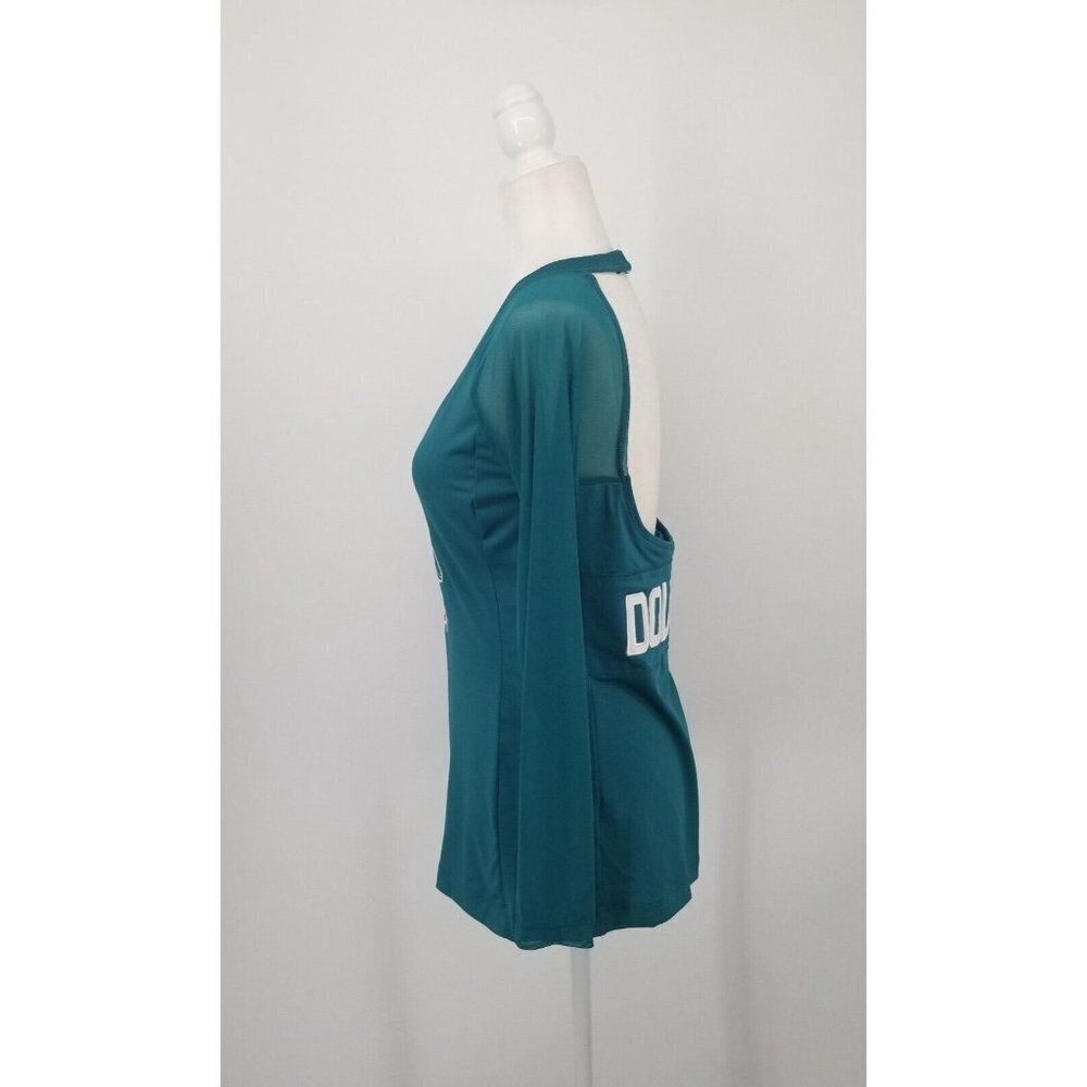 NFL MIAMI DOLPHINS WOMENS TOP LONG SLEEVE BACKLESS SPORTY SEXY CHIC TEAL SIZE L - Picture 5 of 7